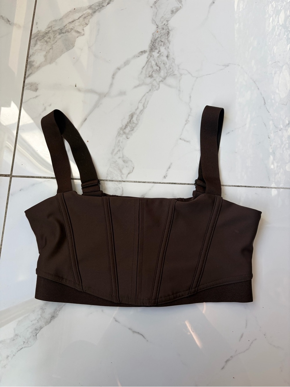 ALO Yoga Brown Bustier Crop Top with Wide Straps